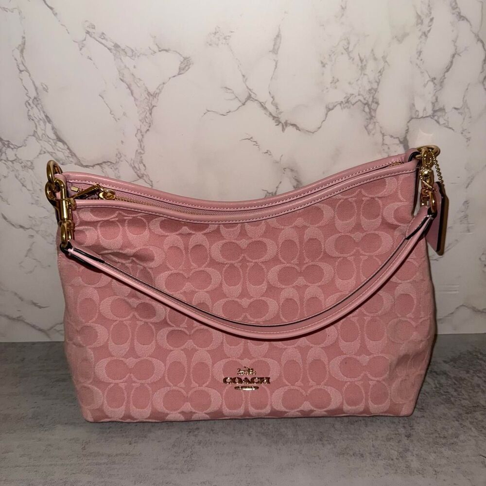 Coach Pink Laurel Shoulder Bag Signature Denim